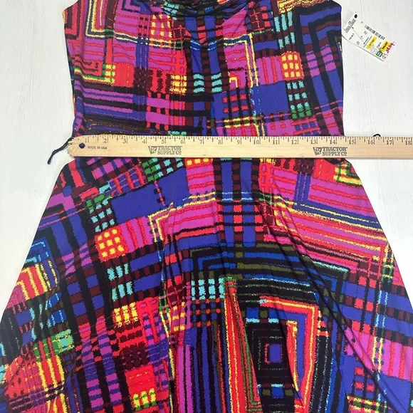 Kelly & Diane Size 10 Colorful Abstract Plaid Fit & Flare Cowl Dress - Picture 5 of 12